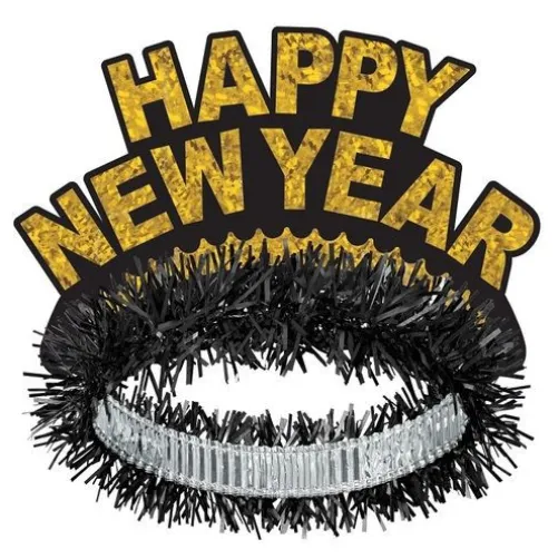 Black and Gold Fringed Happy New Year Tiara