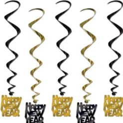 Black and Gold Happy New Year Whirls