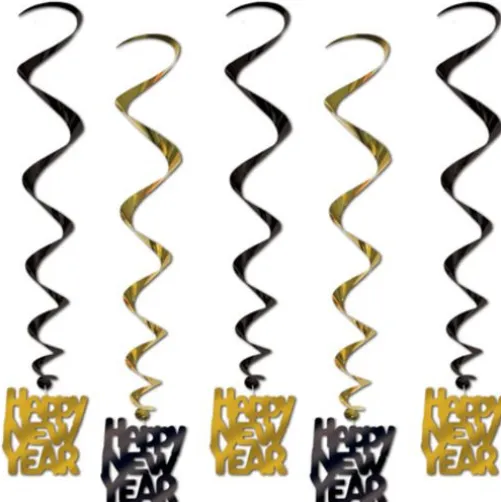 Black and Gold Happy New Year Whirls