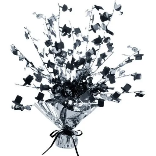 Black and Silver Champagne Glass & Top Hat Centerpiece