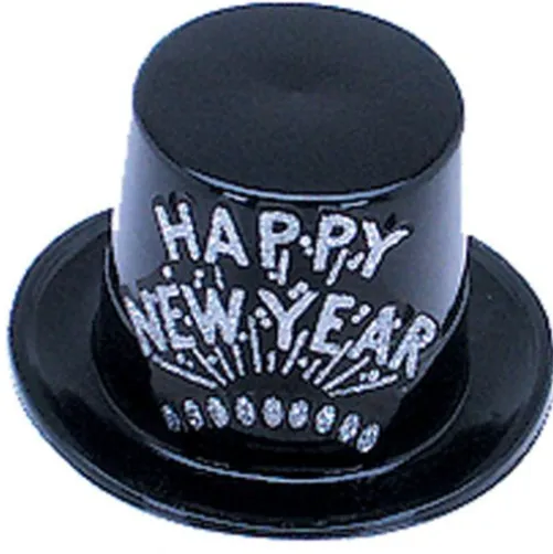 Black and Silver Happy New Year Top Hat