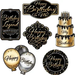 Black, Gold, & Silver Happy Birthday Cutouts