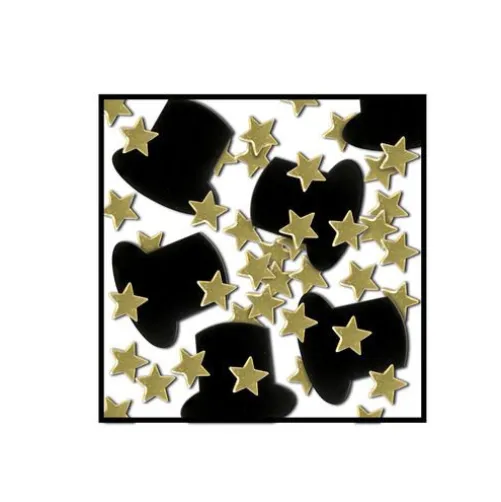 Black Top Hats and Gold Stars Confetti
