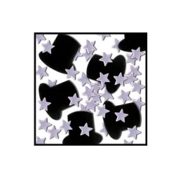 Black Top Hats and Silver Stars Confetti