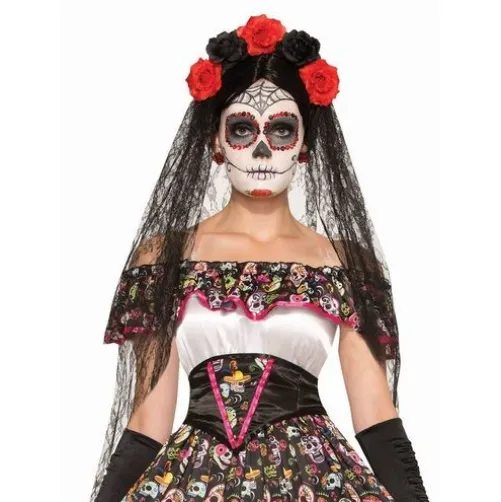 Day of the Dead Veil with Flowers