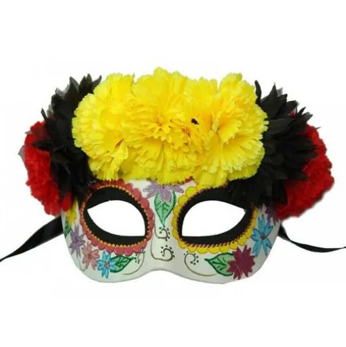 DOD Half Mask Yellow, Black, Red Flowers