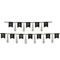 Happy New Year Tassel Streamer Black and Silver