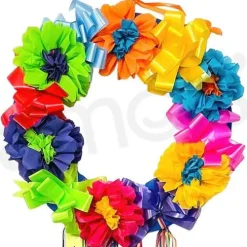 Plastic Flower and Bow Wreath