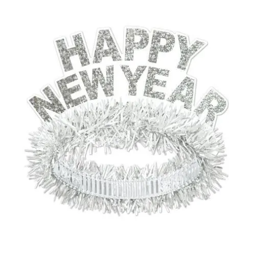 Silver and White Fringed New Years Tiara