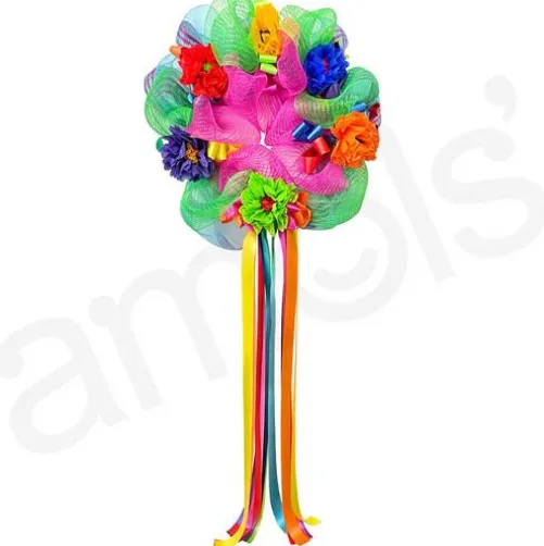 Six Plastic Flowers Wreath