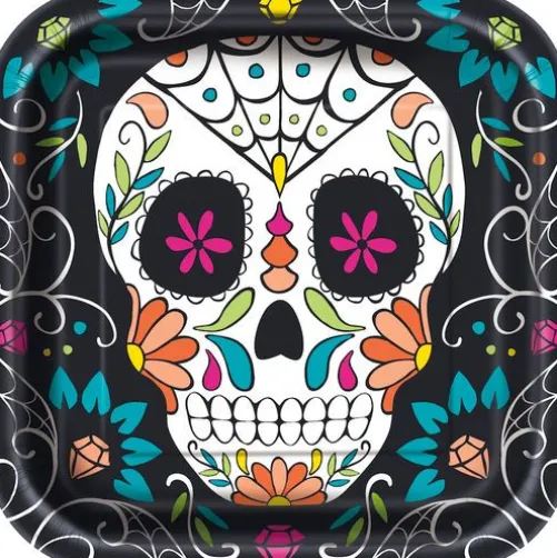 Skull Day of the Dead 9" Square Plates