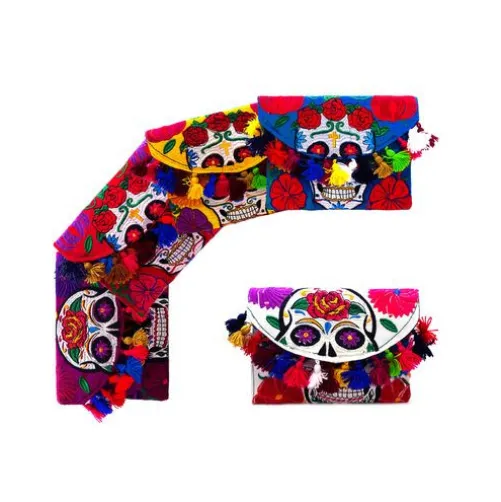 Skull Embroidered Bag with Fringe