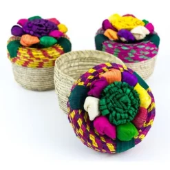 Straw Basket with Flower Lid