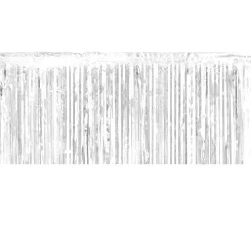 White Metallic Fringe Table Skirt